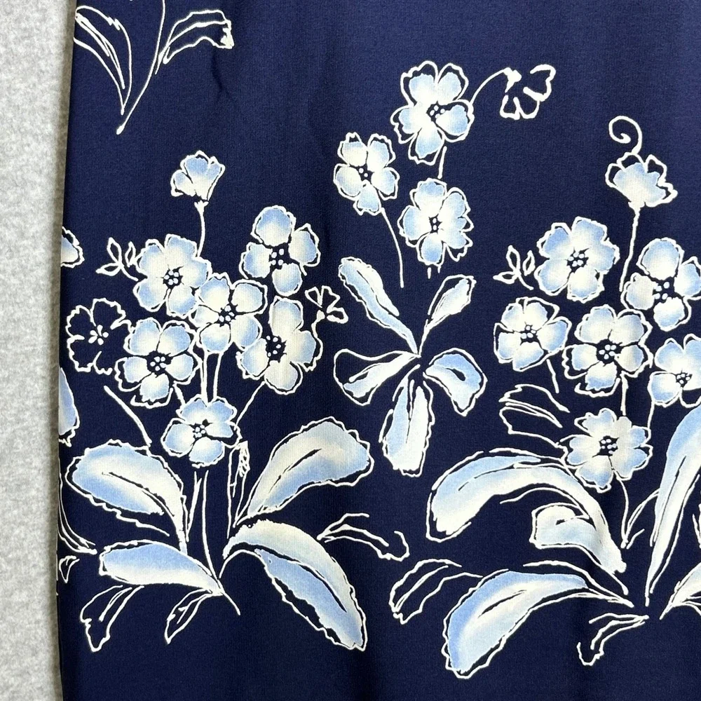 VTG Laura Scott Maxi Skirt Womens 18W Navy Blue Floral Border Print Cottagecore